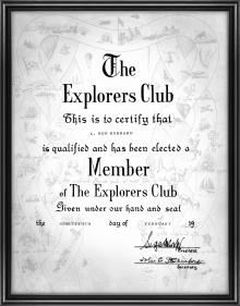 L. Ron Hubbards Explorers Club Medlemskabscertifikat