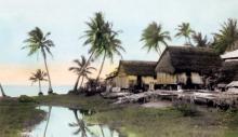 Chozas de pescadores en San Antonio, Guam, fotografía tomada por L. Ronald Hubbard, adquirida por National Geographic, 1930.